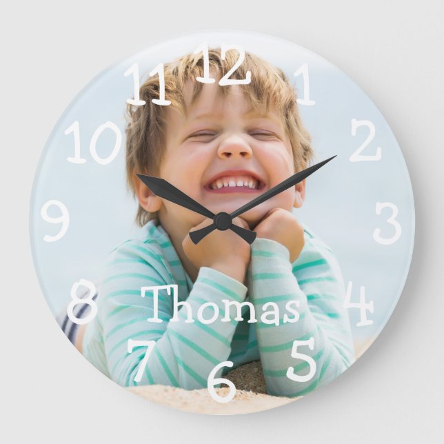Modern Personalised Photo Name Large Clock (Front)