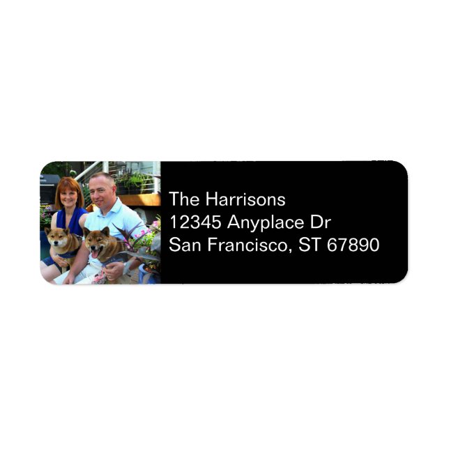 Modern Personalised Photo Return Address on Black (Front)