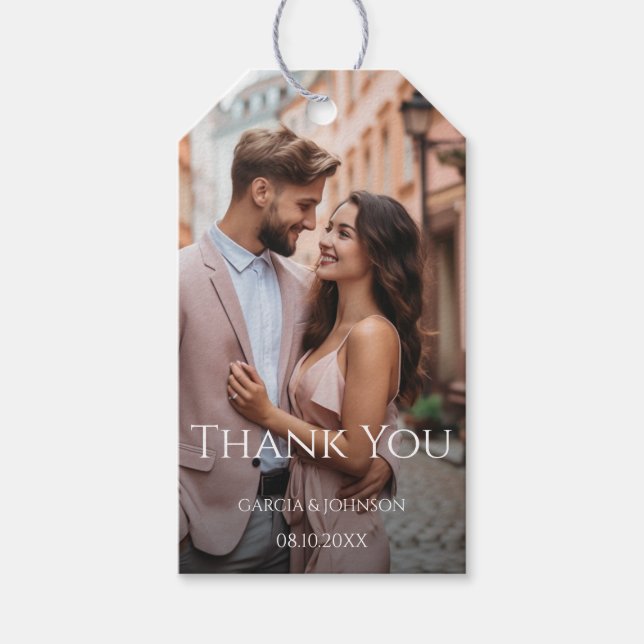 Modern Personalised Photo Wedding Favour Tags (Front)