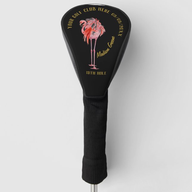 Modern Personalised Pink Flamingo Golf Head Cover (Front)
