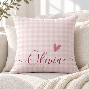 Modern Personalised pink gingham  Cushion