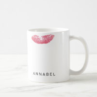 Modern personalised pink gloss lipstick mark coffe