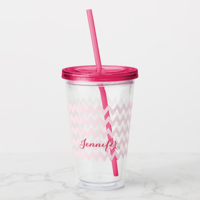 Modern Personalised Pink Pattern Elegant Monogram Acrylic Tumbler (Left)