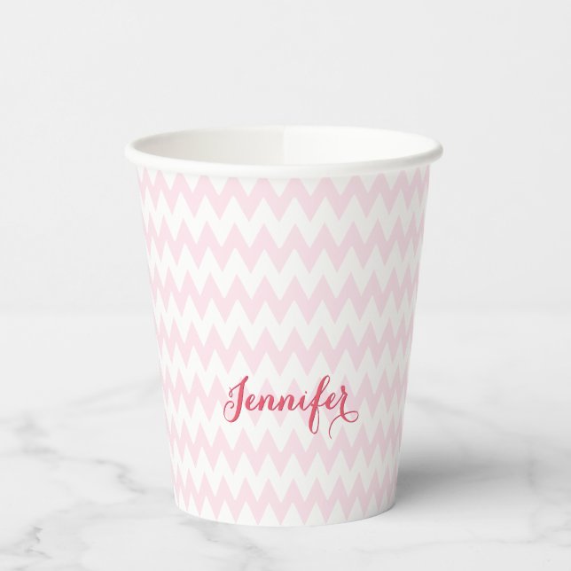 Modern Personalised Pink Pattern Elegant Monogram Paper Cups (Left)
