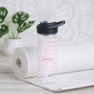 Modern Personalised Pink Pattern Elegant Monogram Water Bottle