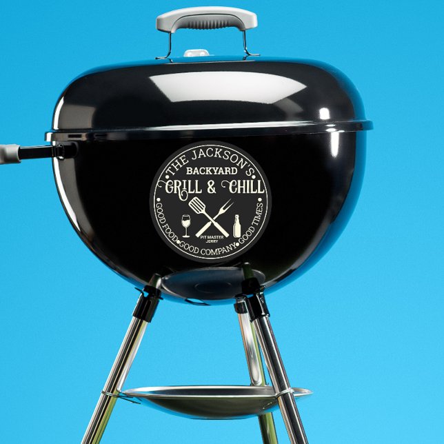 Modern Personalised Pitmaster Name Circle Logo Classic Round Sticker (Modern grill sticker)