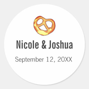 Modern Personalised Pretzel Wedding Favour Classic Round Sticker