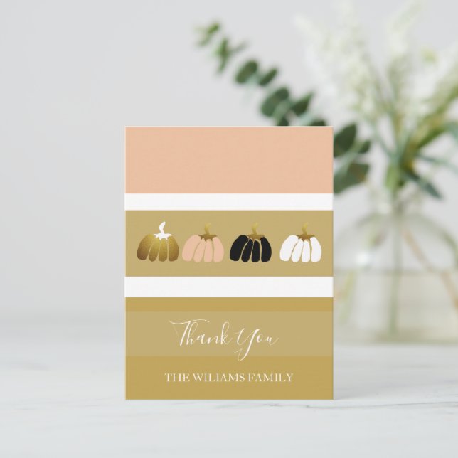 Modern Personalised Pumpkins In Black, White, Gold Holiday Postcard (Standing Front)