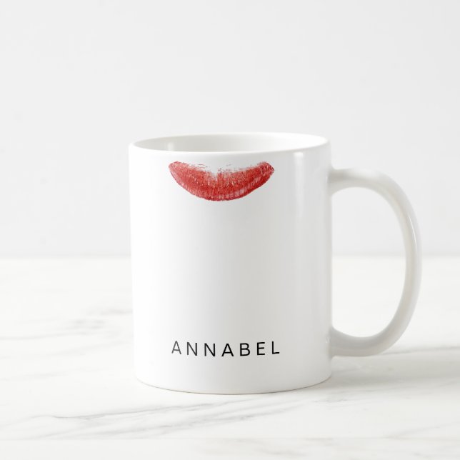 Modern personalised red gloss lipstick mark coffee mug (Right)