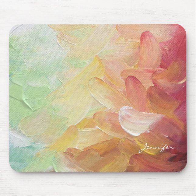 Modern Personalised Red Golden Teal Oil Paint Mouse Mat (Front)