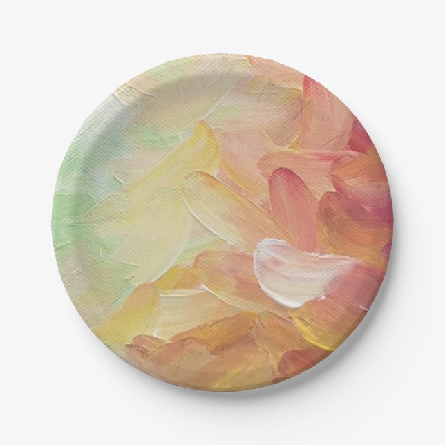 Modern Personalised Red Golden Teal Oil Paint Paper Plate (Front)