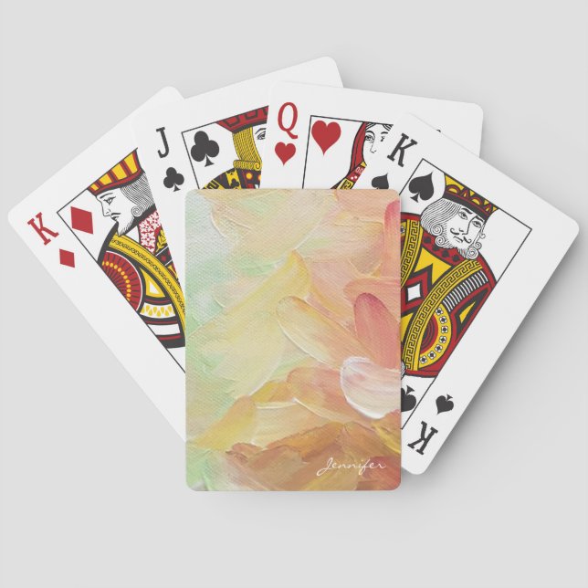Modern Personalised Red Golden Teal Oil Paint Playing Cards (Back)