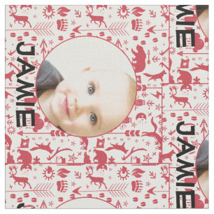 Modern Personalised Red Rustic Forest  Your Photo Fabric