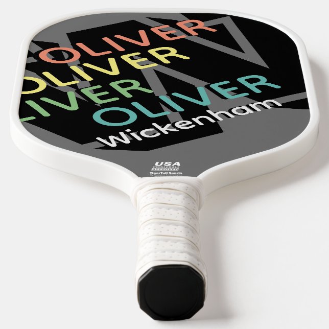 Modern Personalised Replicated Colour Name Cool Pickleball Paddle (Laydown)