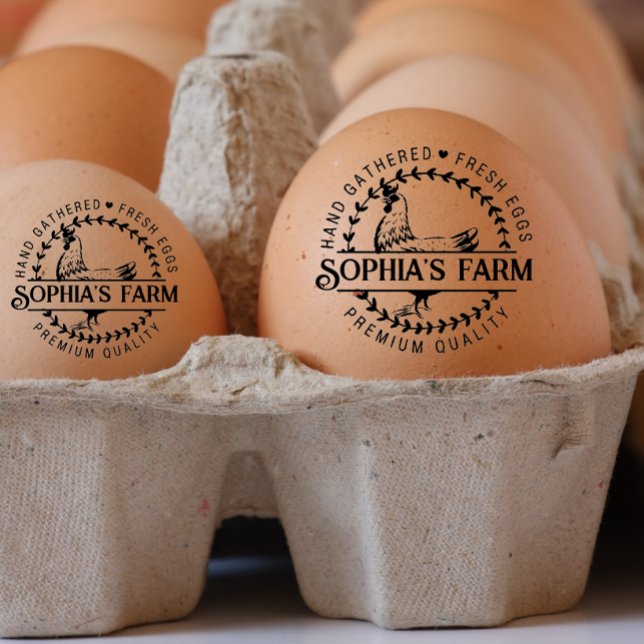 Modern Personalised Rustic Farm Fresh Owner Name  Rubber Stamp (Modern personalized farm owner name egg stamp)