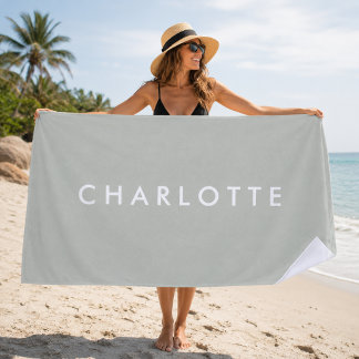 Modern Personalised Sage Green Name Beach Towel
