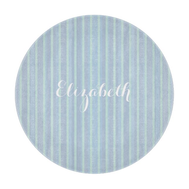 Modern Personalised Shimmering Blue Striped Cutting Board (Front)