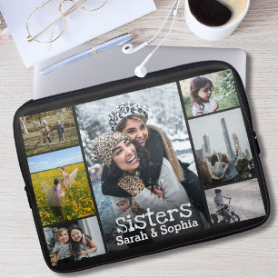 Modern Personalised Sisters 7 Photo Collage Laptop Sleeve