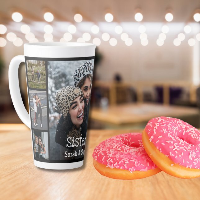 Modern Personalised Sisters 7 Photo Collage Latte Mug (Creator Uploaded)