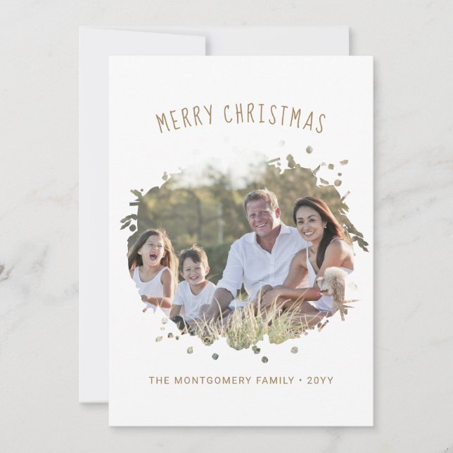 Modern Personalised Splash Photo Christmas Holiday Card (Front)