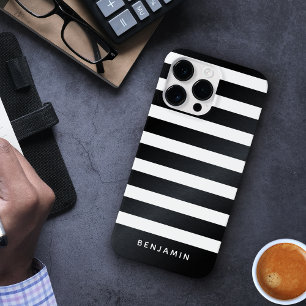 Modern Personalised Striped Black and White Case-Mate iPhone 14 Pro Max Case