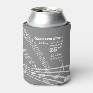 Modern Personalised SWEET MUSIC Silver Anniversary Can Cooler