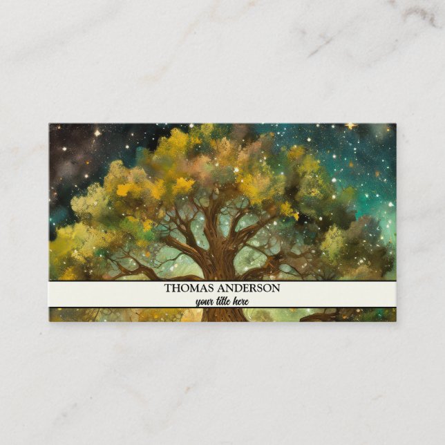 Modern Personalised Tree of Life - Colourful Leave Business Card (Front)