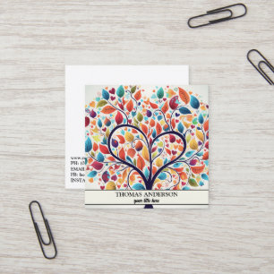 Modern Personalised Tree of Life - Colourful Leave Square Business Card