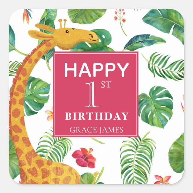 Modern Personalised Tropical   Square Sticker (Front)