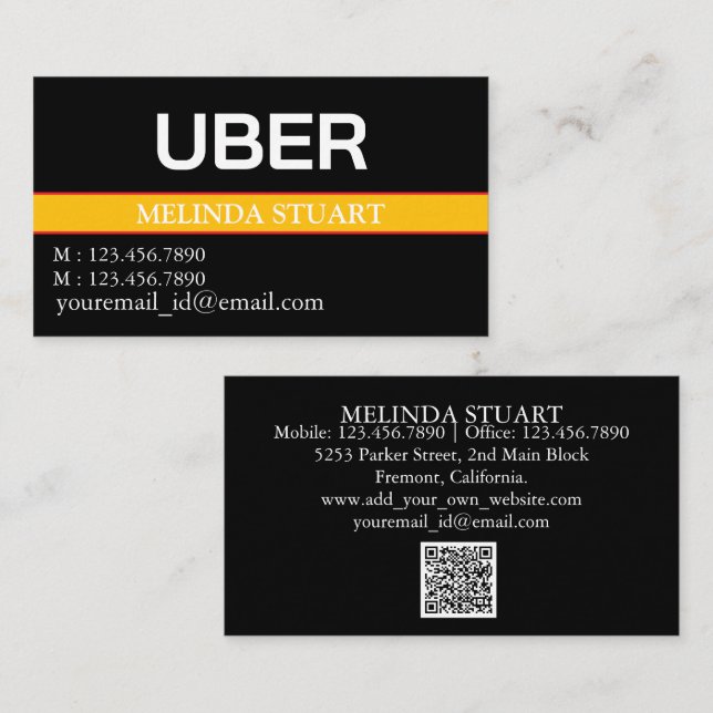 Modern Personalised Uber Driver  Business Card (Front/Back)
