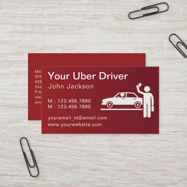 Modern Personalised Uber Driver QR Code Red Business Card (Front/Back In Situ)
