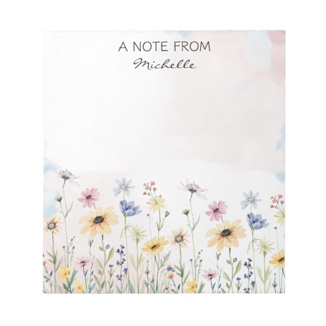 Modern Personalised Watercolor Wildflower Floral   Notepad (Front)