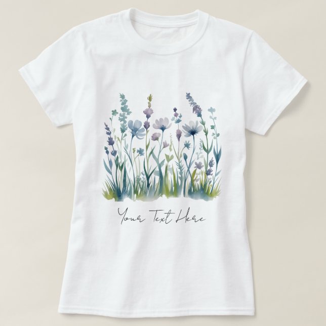Modern Personalised Watercolor Wildflower Floral   T-Shirt (Design Front)