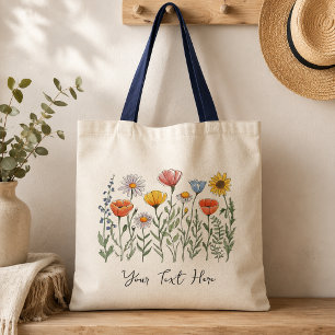 Modern Personalised Watercolor Wildflower Floral   Tote Bag