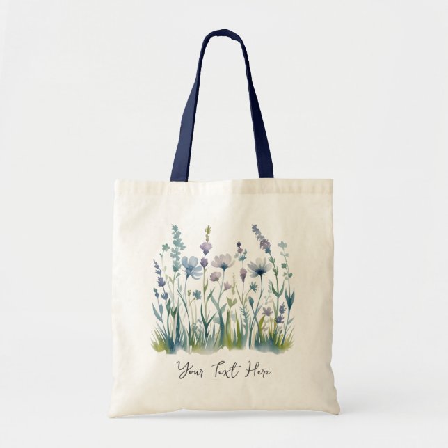 Modern Personalised Watercolor Wildflower Floral   Tote Bag (Front)