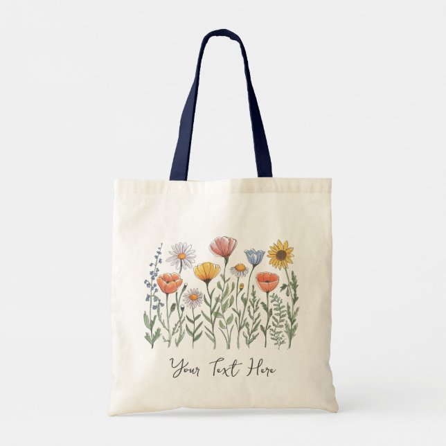 Modern Personalised Watercolor Wildflower Floral   Tote Bag (Back)