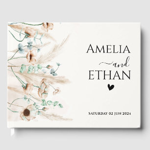 Modern Personalised weddings Boho pampas grass Guest Book