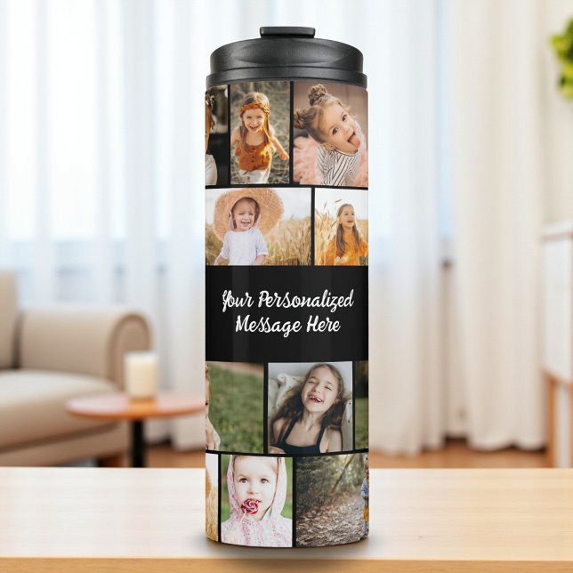 Modern Personalized 16 Photo Collage Custom Color  Thermal Tumbler (Creator Uploaded)