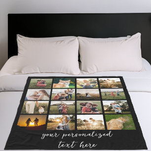 Modern Personalized 16 Photo Collage Custom Fleece Blanket