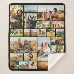 Modern Personalized 22 Photo Collage Sherpa Blanket