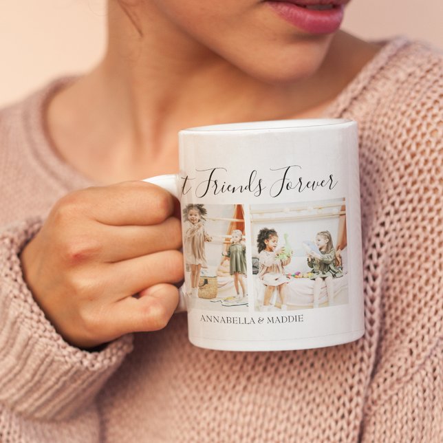 Modern Personalized Best Friends Forever | 2 Photo Coffee Mug (Creator Uploaded)