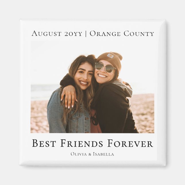 Modern Personalized Best Friends Forever Photo Magnet (Front)