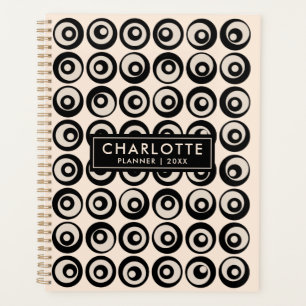 Modern Personalized Black Cream Circles 2023 Planner