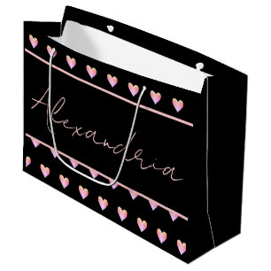 Modern Personalized Black Heart Large Gift Bag