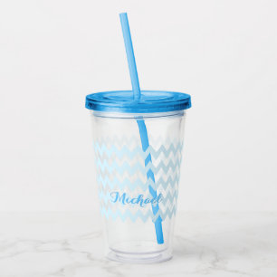 Modern Personalized Blue Pattern Elegant Monogram  Acrylic Tumbler
