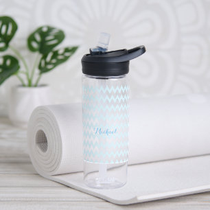 Modern Personalized Blue Pattern Elegant Monogram Water Bottle
