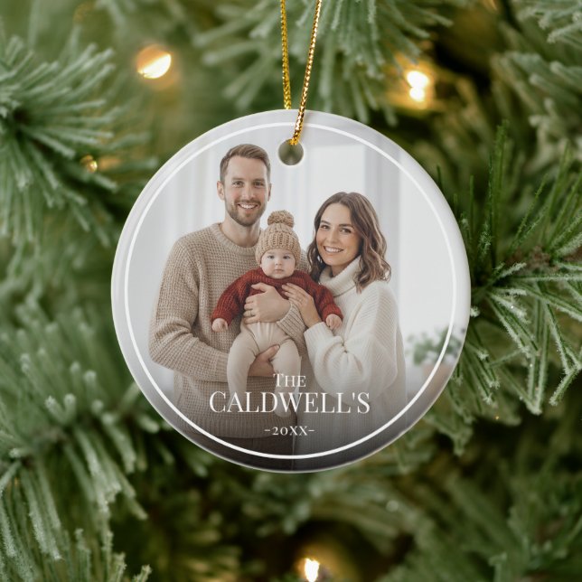 Modern Personalized Boarder Overlay Family Photo  Ceramic Tree Decoration (Tree)