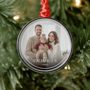 Modern Personalized Boarder Overlay Family Photo Metal Tree Decoration