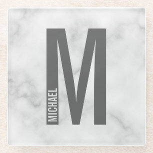 Modern Personalized Bold Monogram and Name Glass Coaster