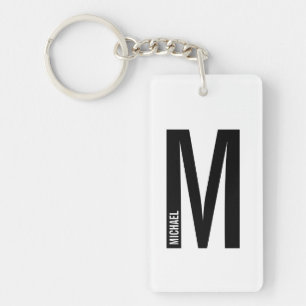 Modern Personalized Bold Monogram and Name Key Ring